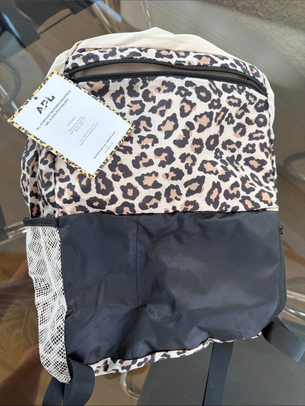 A.P.C. Leopard Print Backpack in Beige and Black